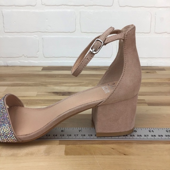 MADDEN NYC nude beige heeled sandals crystal Incrusted glitter chunky heels - Picture 12 of 16